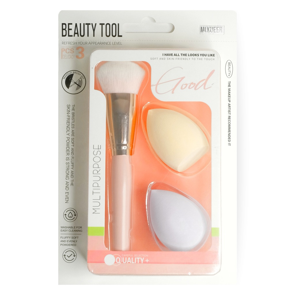 مجموعة فرشاة وأسفنجة ماكياج 3 قطع