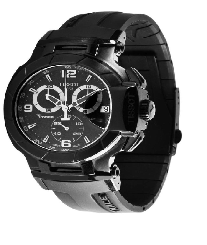 ساعة تيسو تي-ريس كرونوغراف للرجال، مصنوعة من المطاط الأسود بالكامل