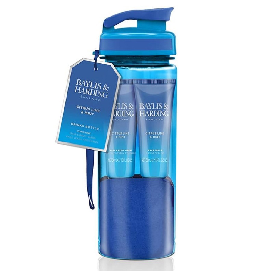 مجموعة العناية بالجسم للرجال مع منشفة وقنينة زجاجية