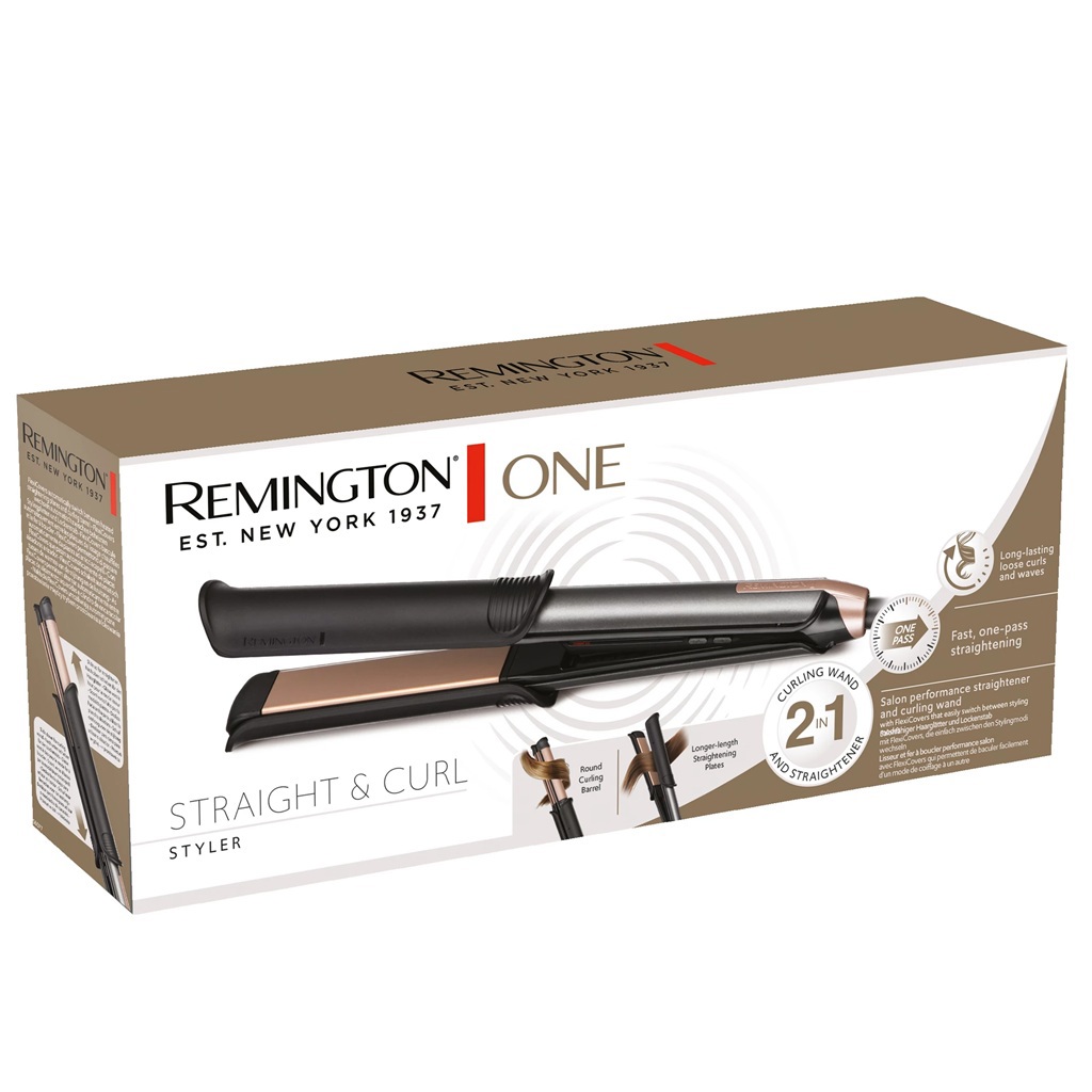 مكواة لتصفيف الشعر المستقيم والمتعرج بلون أسود