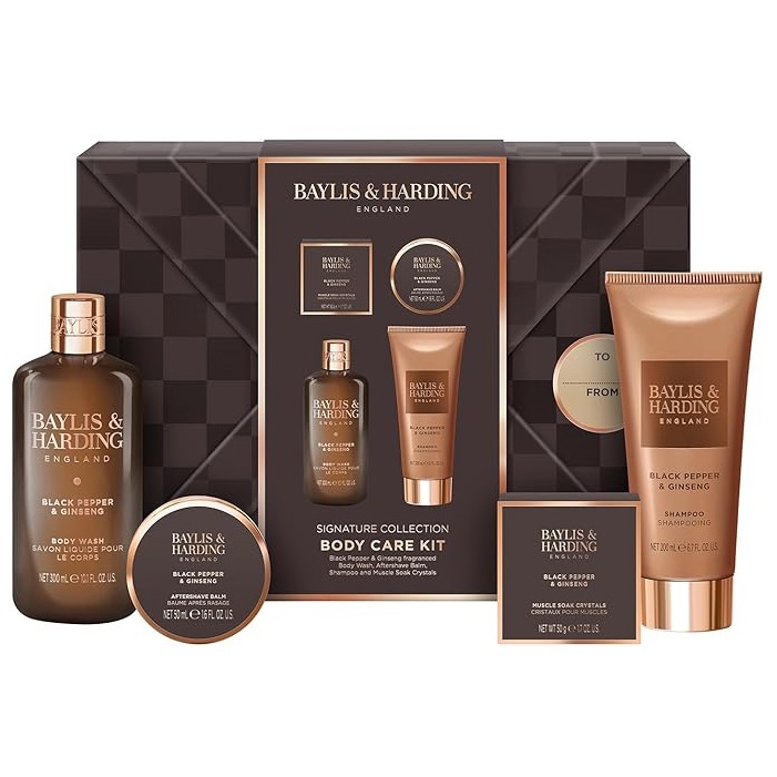 مجموعة العناية بالجسم الفاخرة للرجال من بايليس آند هاردينج، بخلاصة الفلفل الأسود والجنسنغ
