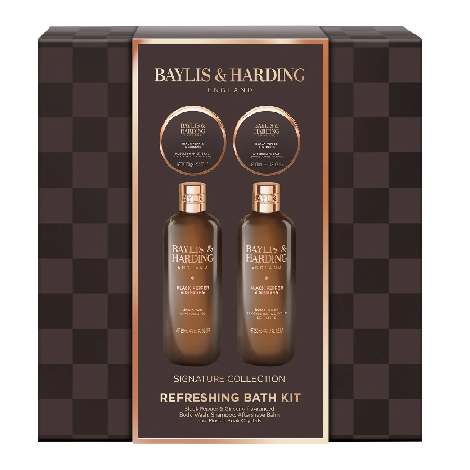 طقم استحمام فاخر للرجال من بايليس آند هاردينج، برائحة الفلفل الأسود والجنسنغ