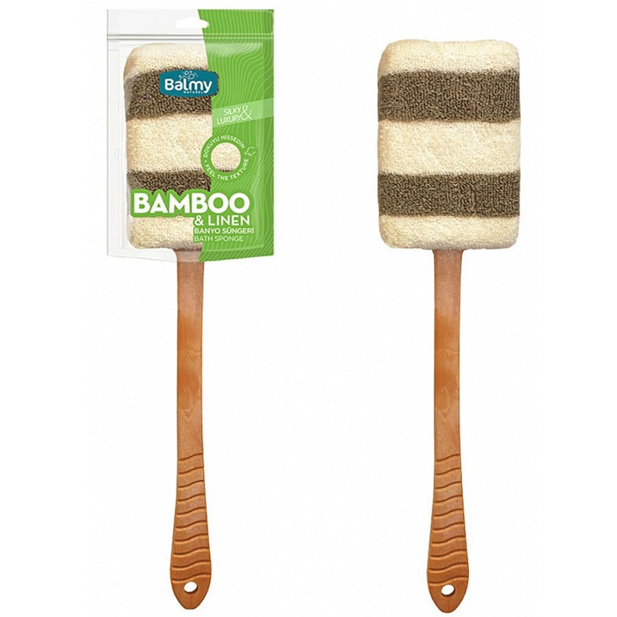 إسفنجة استحمام من الخيزران والكتان بمقبض