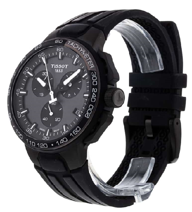 ساعة تيسو تي ريس كرونوغراف لركوب الدراجات، مينا أسود، سوار مطاطي أسود، للرجال