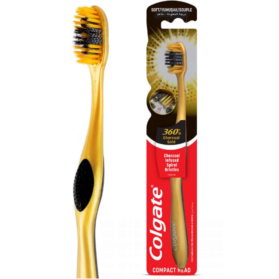 فرشاة أسنان 360 درجة فحم ذهبي