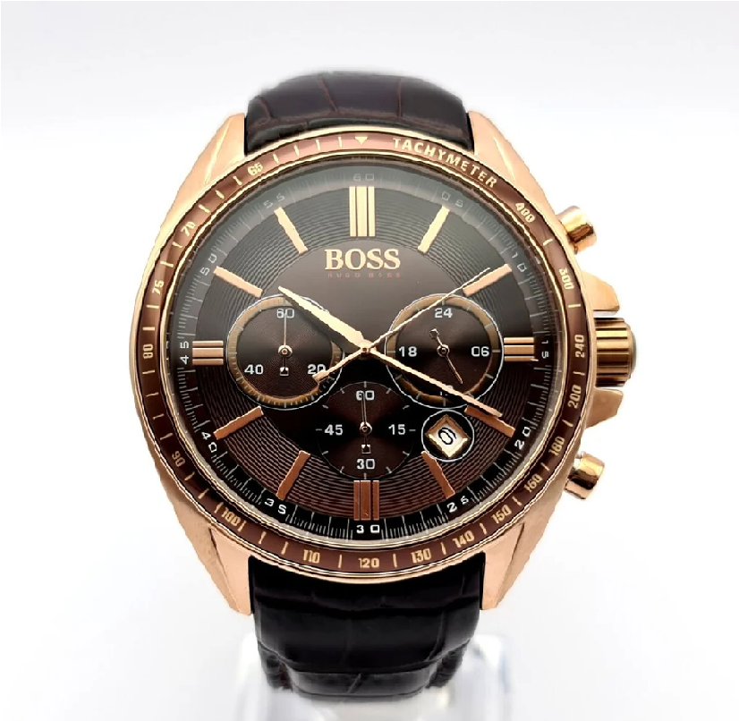 ساعة هوغو بوس درايفر كرونوغراف بمينا بني وسوار جلدي بني للرجال 0
