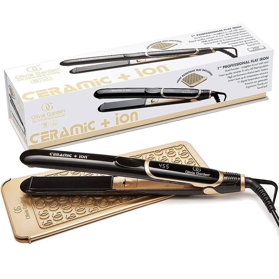 مكواة تمليس الشعر الاحترافية بالسيراميك + الالواح الايونية