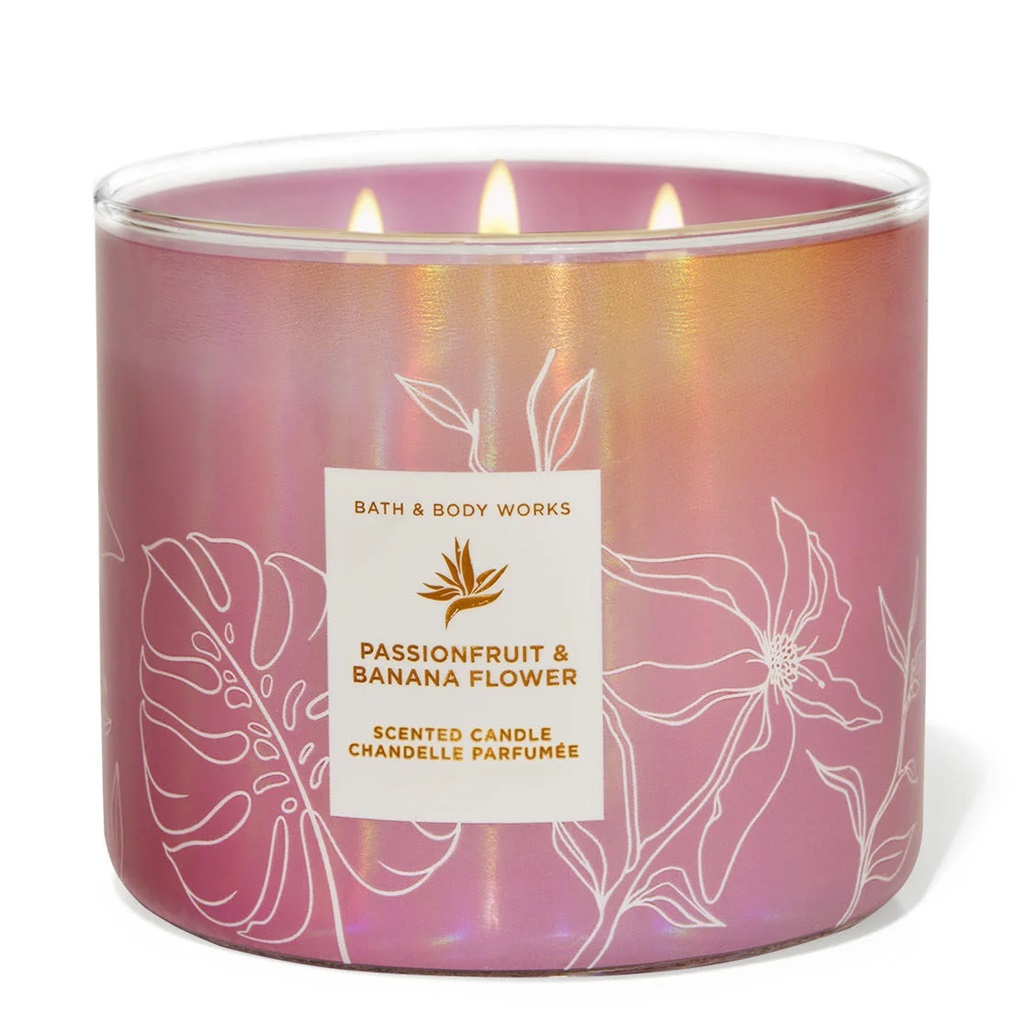 شمعة بثلاثة فتائل برائحة زهرة الباشن فروت والموز 411 غم