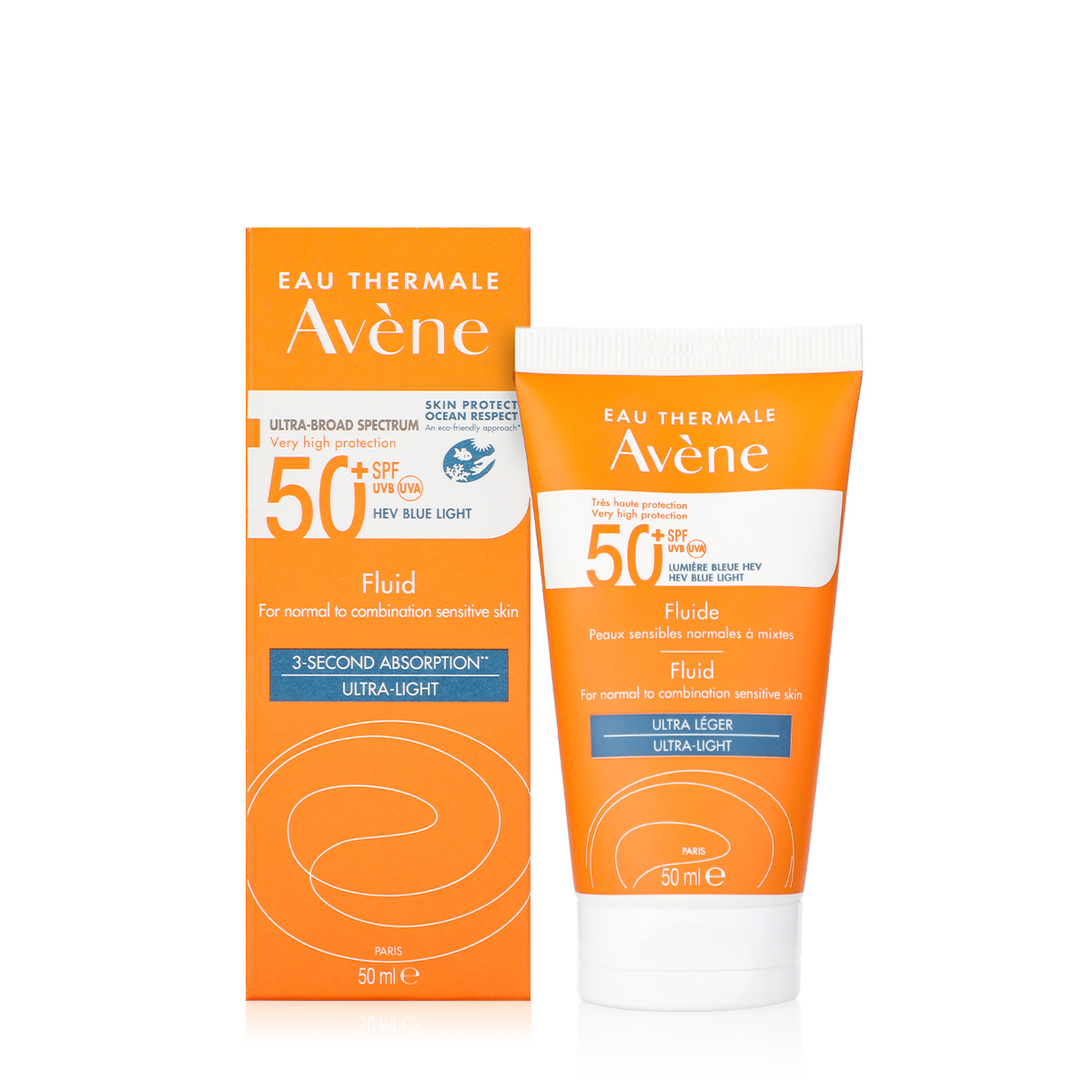 واقي الشمس أفين بعامل حماية 50+، 50 مل، عبوة واحدة + عبوة واحدة