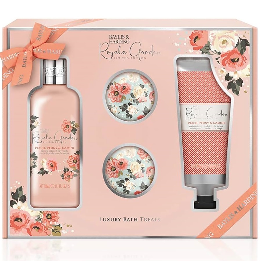 مجموعة الاستحمام الفاخرة رويال جاردن بالخوخ والفاوانيا والياسمين 4 قطع