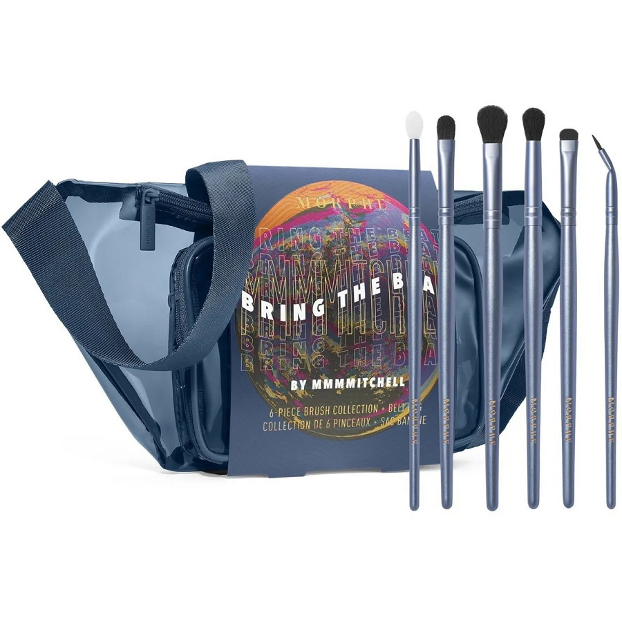 مجموعة فرش ماكياج وحقيبة حزام 6 قطع