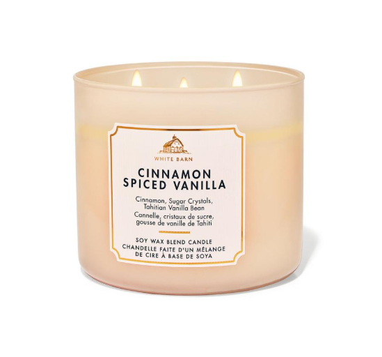 شمعة برائحة القرفة والفانيليا بثلاثة فتائل 411 غم